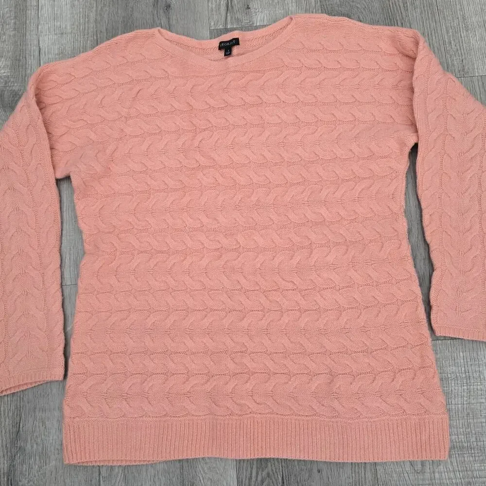 Talbots Women’s Cashmere Merino Wool Cable Knit Sweater Pink L Soft Cozy Winter